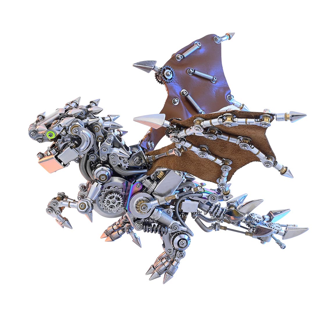 Punk Metal 3D DIY Mechanical Dinosaur Model with Wings - Creative Assembly Kit for Trendy Desk Decor 3D Puzzle Model Kit Diyengmod With Wings