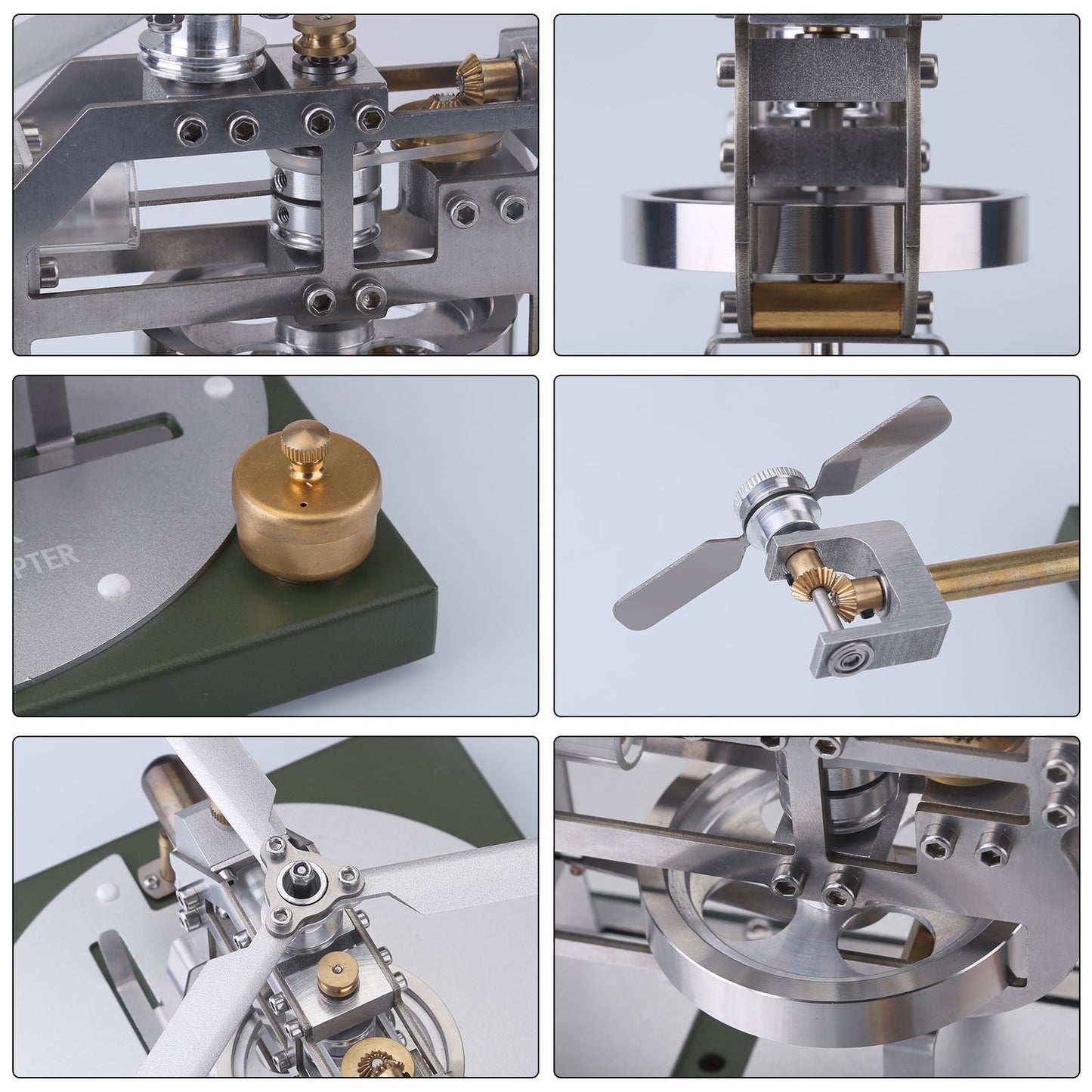 Gamma Stirling Helicopter Model Kit - DIY Educational Toy with Hot Air Engine Assembly Stirling Engine Vehicle Diyengmod