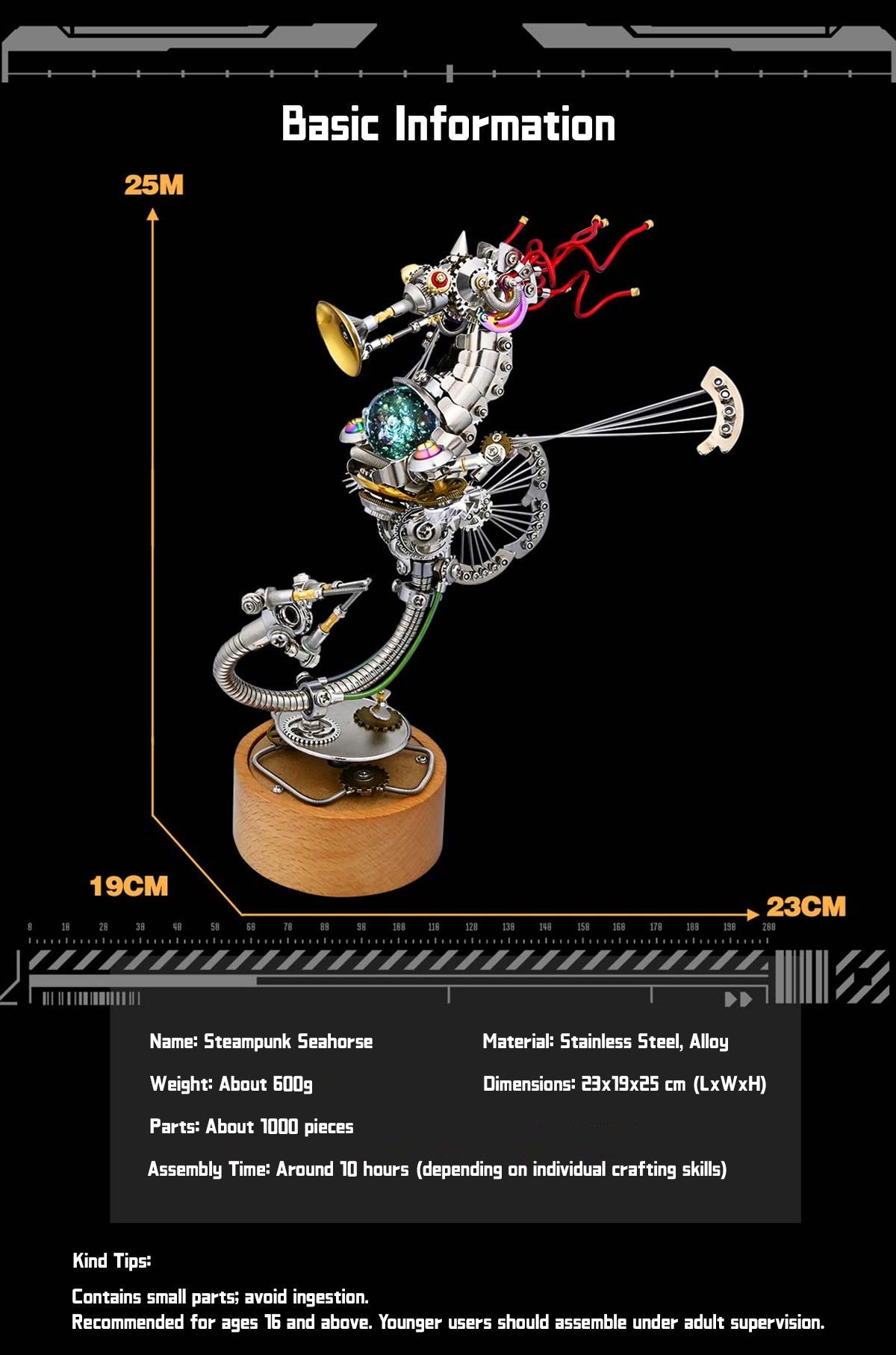 Steampunk Seahorse Music Box DIY 3D Metal Model Kit - 1000+ Piece Assembly Set 3D Puzzle Model Kit Diyengmod