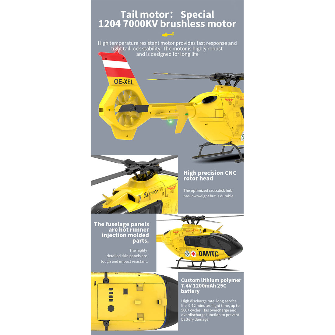 YU XIANG F06 1/36 Scale EC-135 2.4G 6-Channel Brushless RC Helicopter Model - 3D Aerobatic Ready-to-Fly Aircraft RC Airplanes Diyengmod