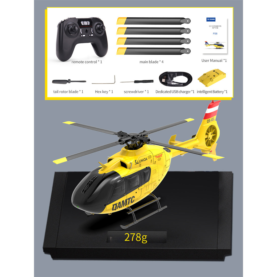 YU XIANG F06 1/36 Scale EC-135 2.4G 6-Channel Brushless RC Helicopter Model - 3D Aerobatic Ready-to-Fly Aircraft RC Airplanes Diyengmod