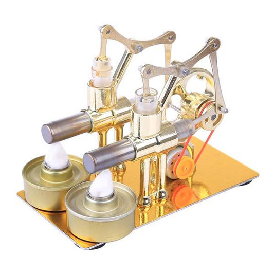 2 Cylinder Stirling Engine Physics Experiment Kit with Bulb - DIY Educational Model Multi-Cylinder Stirling Engine Diyengmod