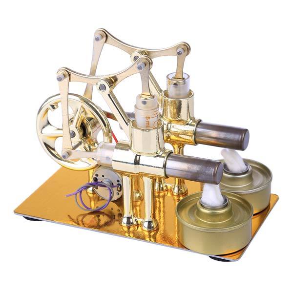 2 Cylinder Stirling Engine Physics Experiment Kit with Bulb - DIY Educational Model Multi-Cylinder Stirling Engine Diyengmod