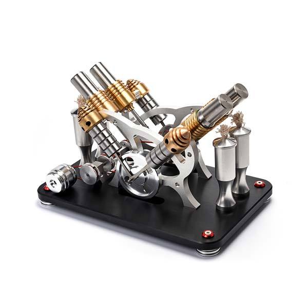 4-Cylinder V4 Stirling Engine Electricity Generator Kit - Perfect for Science Enthusiasts and Gift Collectors Multi-Cylinder Stirling Engine Diyengmod