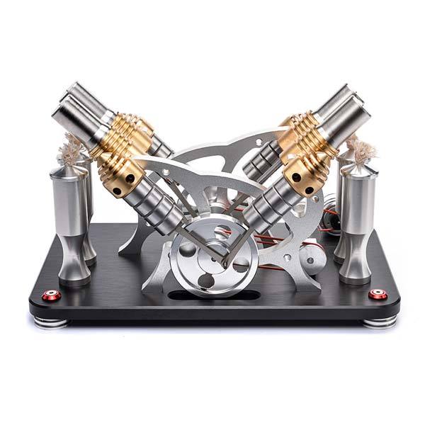 4-Cylinder V4 Stirling Engine Electricity Generator Kit - Perfect for Science Enthusiasts and Gift Collectors Multi-Cylinder Stirling Engine Diyengmod