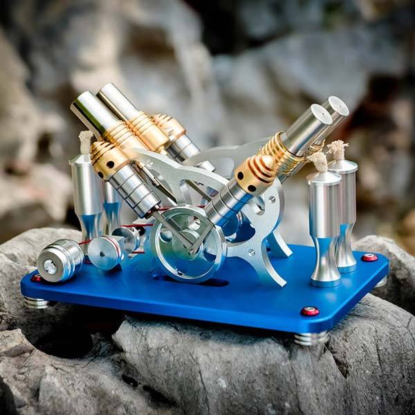 4-Cylinder V4 Stirling Engine Electricity Generator Kit - Perfect for Science Enthusiasts and Gift Collectors Multi-Cylinder Stirling Engine Diyengmod