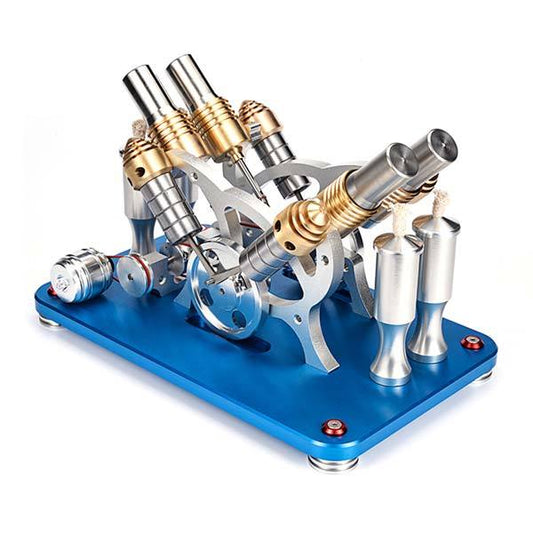 4-Cylinder V4 Stirling Engine Electricity Generator Kit - Perfect for Science Enthusiasts and Gift Collectors Multi-Cylinder Stirling Engine Diyengmod Blue