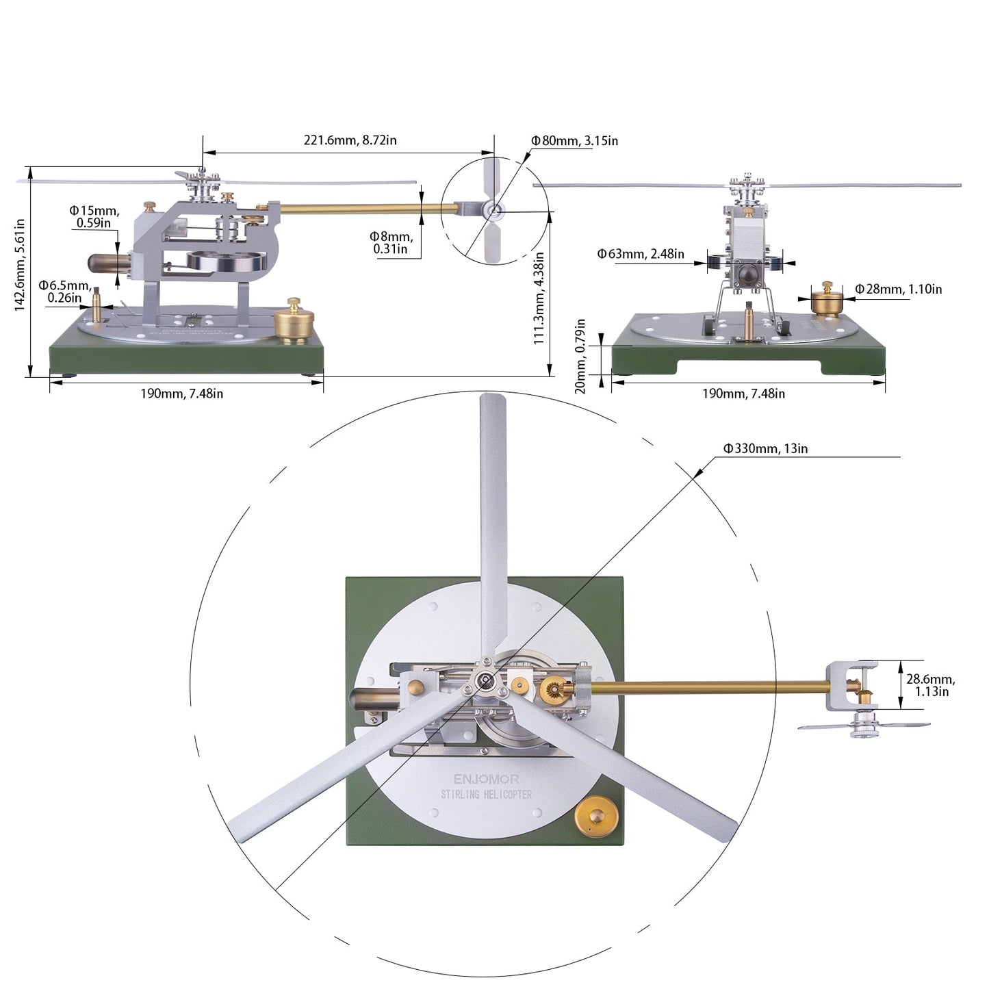 Gamma Stirling Helicopter Model Kit - DIY Educational Toy with Hot Air Engine Assembly Stirling Engine Vehicle Diyengmod