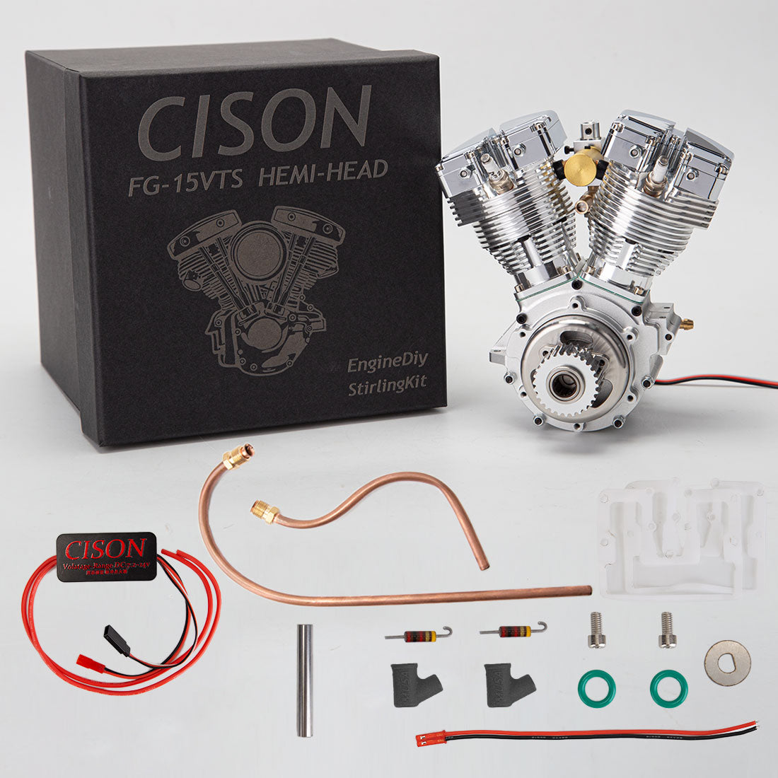CISON FG-VT157 15.7cc Mini V-Twin Shovelhead Engine - 4-Stroke Air-Cooled Gasoline RC Motorcycle Engine Model RC Engine Diyengmod