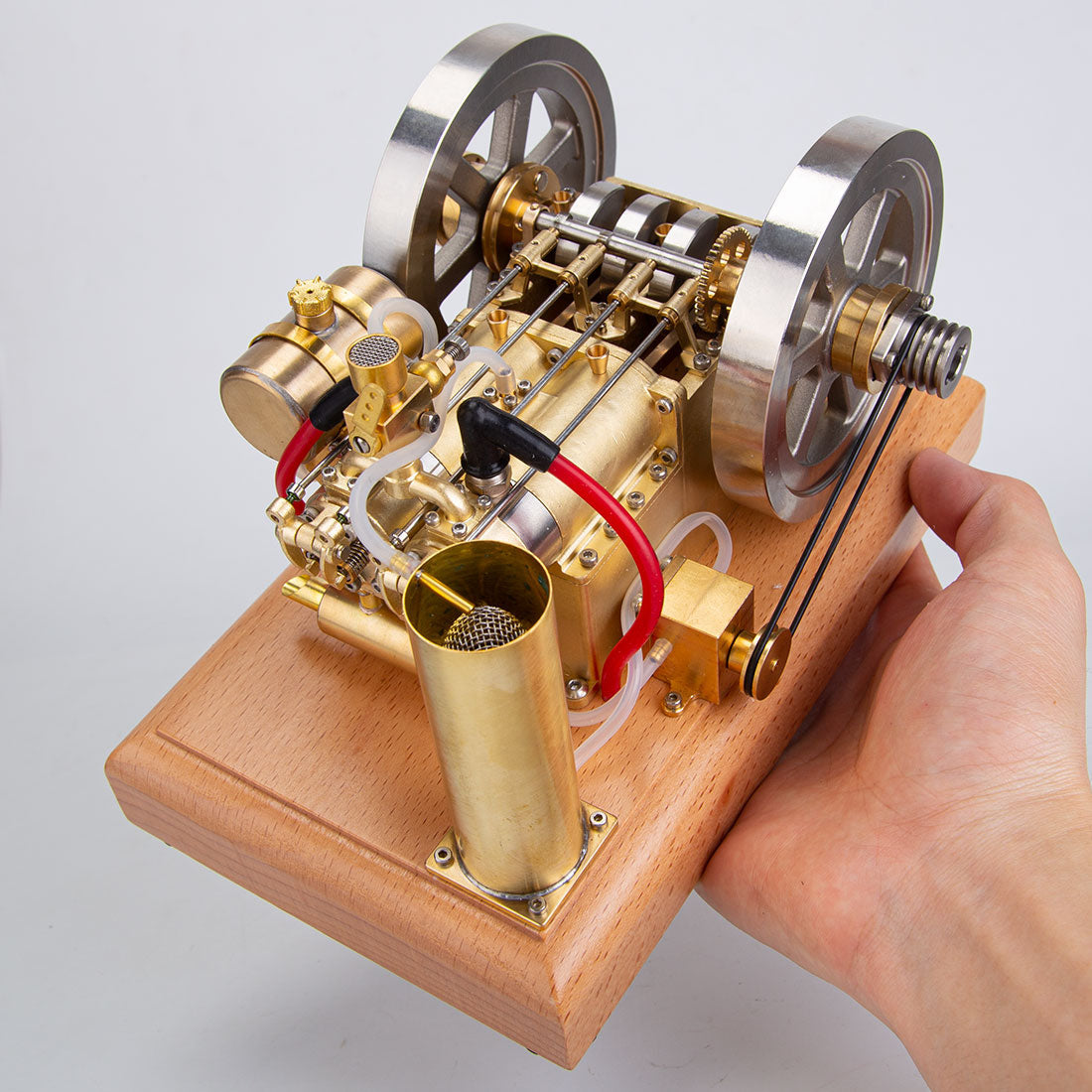 Holt H76 5CC Antique Horizontal Twin-Cylinder Gasoline Engine Model with Dual Flywheel and Water Cooling System Engine Models Diyengmod