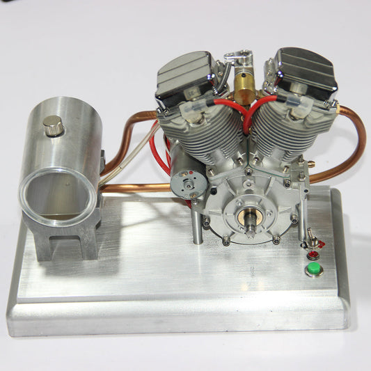 CISON FG-VT9 V-Twin 9cc 4-Stroke Air-Cooled RC Gasoline Engine with Original Parts Diyengmod V2 Engine in Silver Base