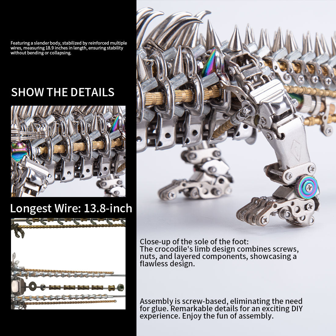 Mechanical 3D Metal Crocodile Puzzle Kit - 1500+PCS Assembly Challenge 3D Puzzle Model Kit Diyengmod