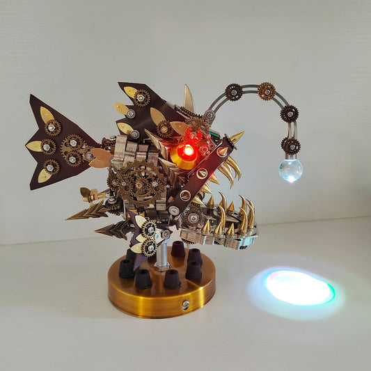 DIY Steampunk 3D Metal Lantern Fish Model - Color Changing Anglefish Lamp Assembly Kit (700 Pieces) 3D Puzzle Model Kit Diyengmod