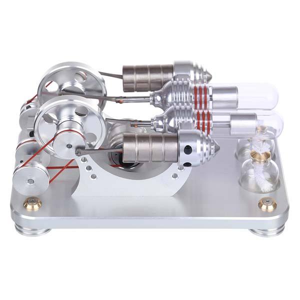 Colorful LED Hot Air Stirling Engine Model - Educational 2 Cylinder Electricity Generator (M14-22-D) Multi-Cylinder Stirling Engine Diyengmod