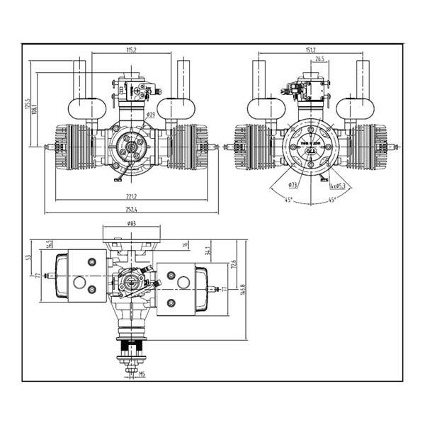 NGH GT70 70cc Twin Cylinder 2-Stroke Gas Engine for RC Drones - DIY Custom Modifications RC Engine Diyengmod