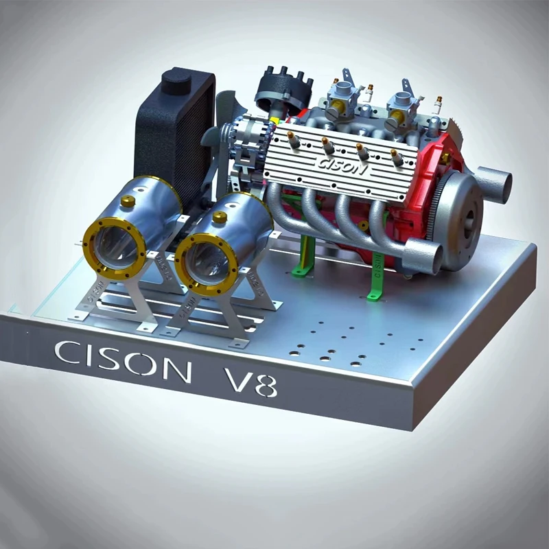CISON 44CC V8 Engine Model Kit - 1/6 Scale Water-Cooled 4-Stroke Gasoline Engine for RC and Collectors Engine Model Diyengmod Flathead V8(ALL SET)