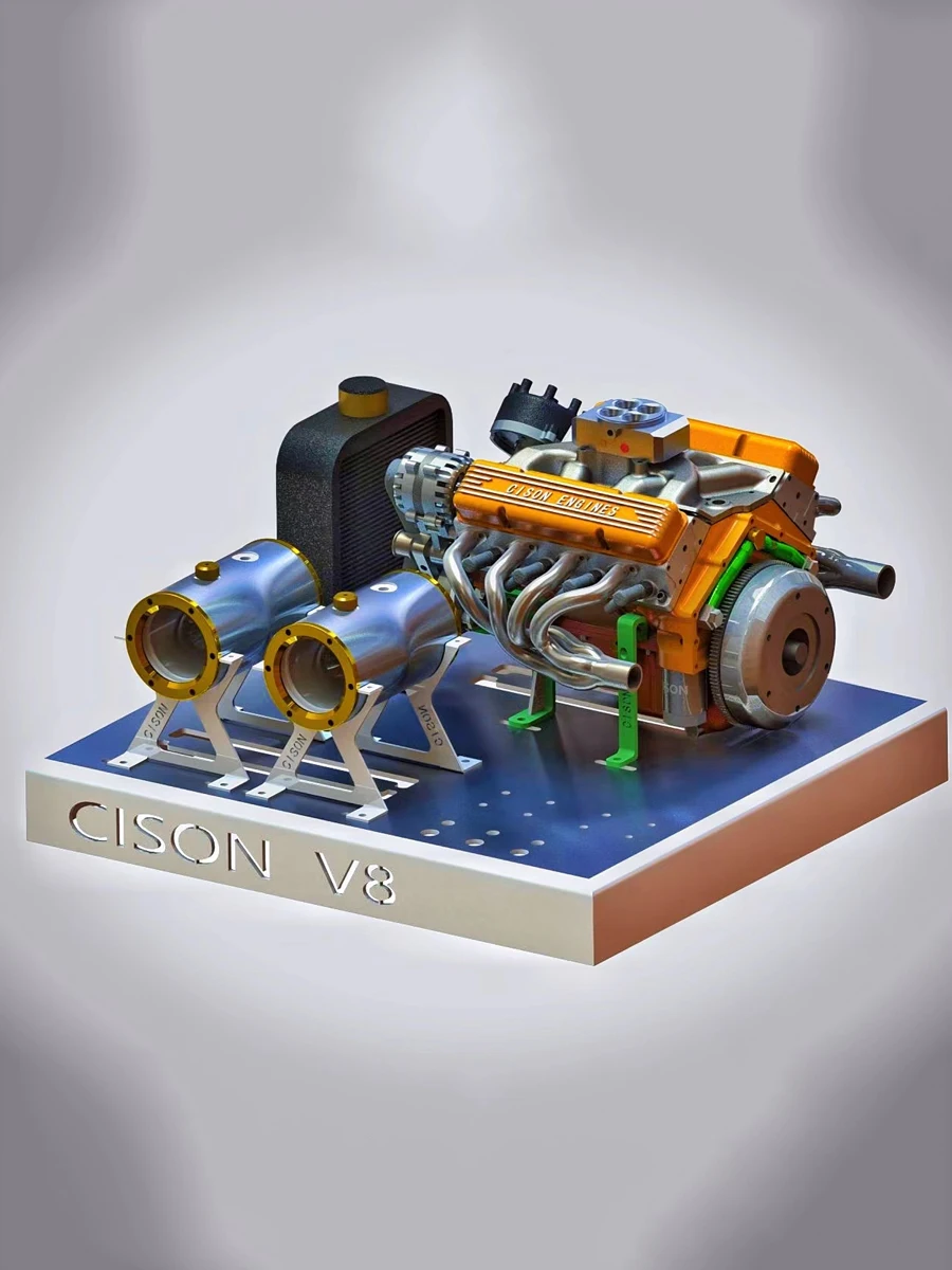 CISON 44CC V8 Engine Model Kit - 1/6 Scale Water-Cooled 4-Stroke Gasoline Engine for RC and Collectors Engine Model Diyengmod OHV V8(ALL SET)