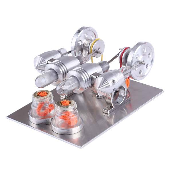2-Cylinder Stirling Engine Science Kit with Electric Generator - DIY Educational Toy Multi-Cylinder Stirling Engine Diyengmod