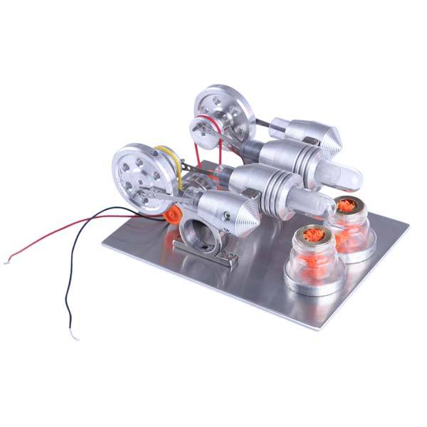 2-Cylinder Stirling Engine Science Kit with Electric Generator - DIY Educational Toy Multi-Cylinder Stirling Engine Diyengmod