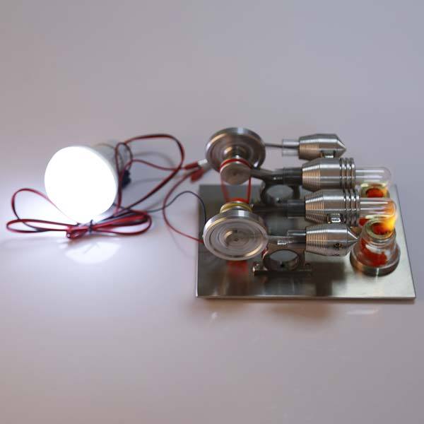 2-Cylinder Stirling Engine Science Kit with Electric Generator - DIY Educational Toy Multi-Cylinder Stirling Engine Diyengmod