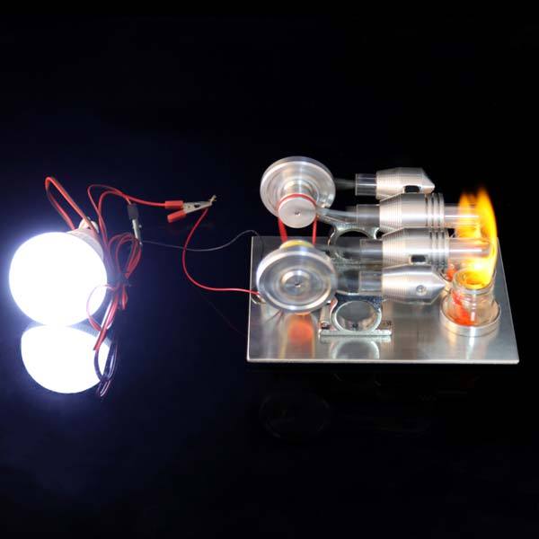 2-Cylinder Stirling Engine Science Kit with Electric Generator - DIY Educational Toy Multi-Cylinder Stirling Engine Diyengmod