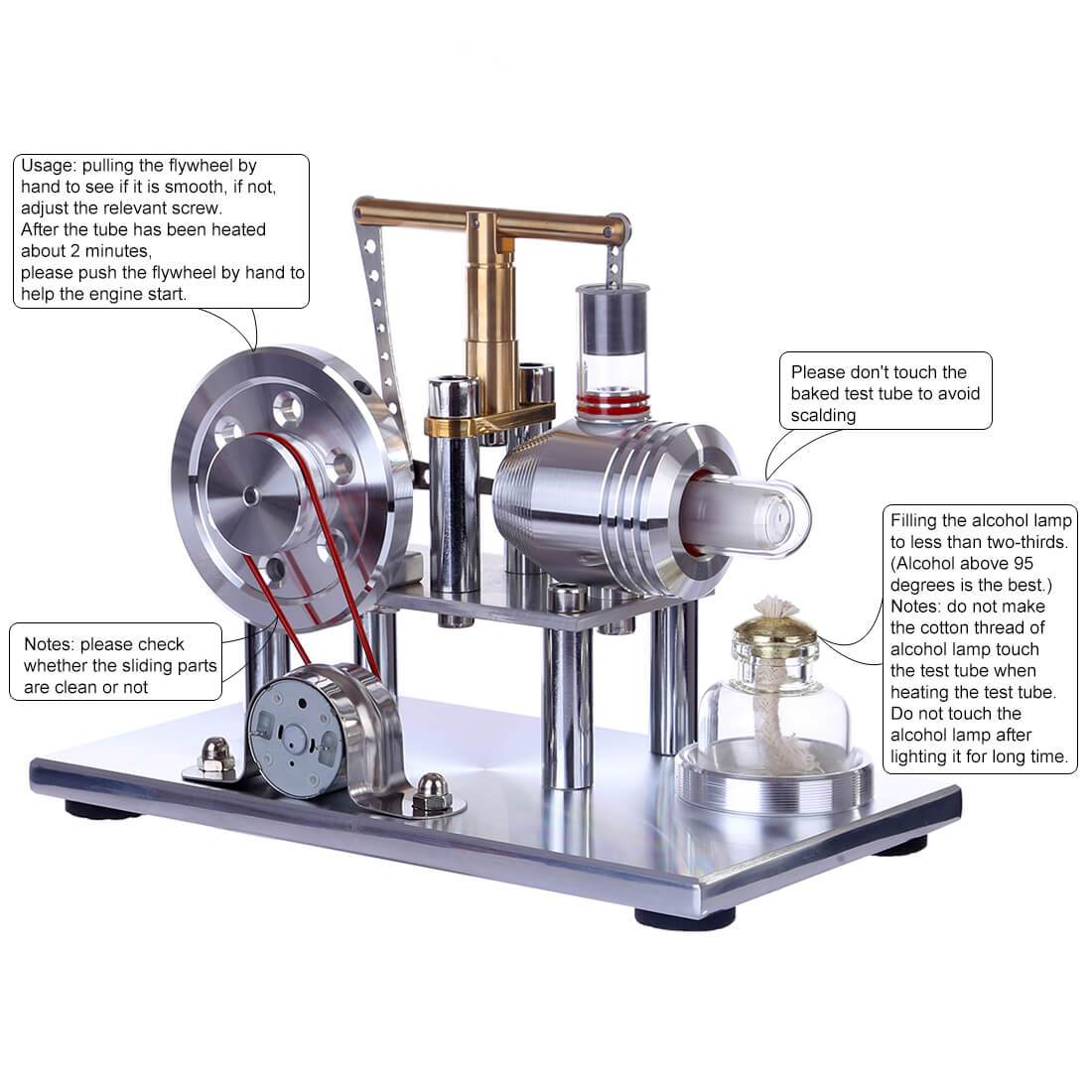 Colorful LED Stirling Engine Model - Hot Air Electricity Generator for Desk Display Stirling Engine with LED Diyengmod