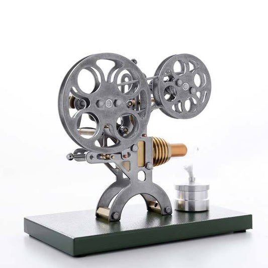 Retro Film Projector Stirling Engine Model - DIY Assembly External Combustion Engine with Elegant Metal Base, Ideal Gift for Science Enthusiasts Stirling Engine Diyengmod