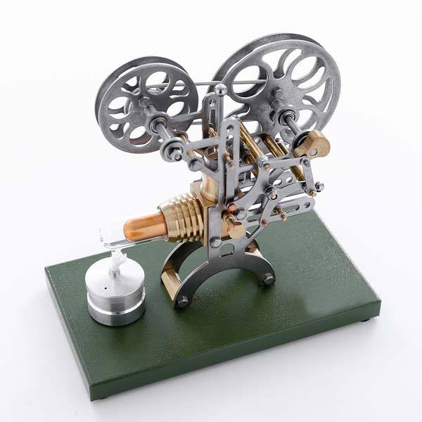 Retro Film Projector Stirling Engine Model - DIY Assembly External Combustion Engine with Elegant Metal Base, Ideal Gift for Science Enthusiasts Stirling Engine Diyengmod