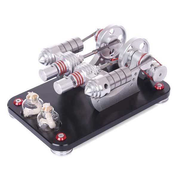 Double Cylinder Stirling Engine Electricity Generator Kit - Educational Model and Gift Collection Multi-Cylinder Stirling Engine Diyengmod
