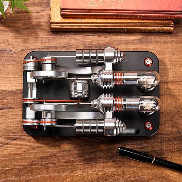 Double Cylinder Stirling Engine Electricity Generator Kit - Educational Model and Gift Collection Multi-Cylinder Stirling Engine Diyengmod