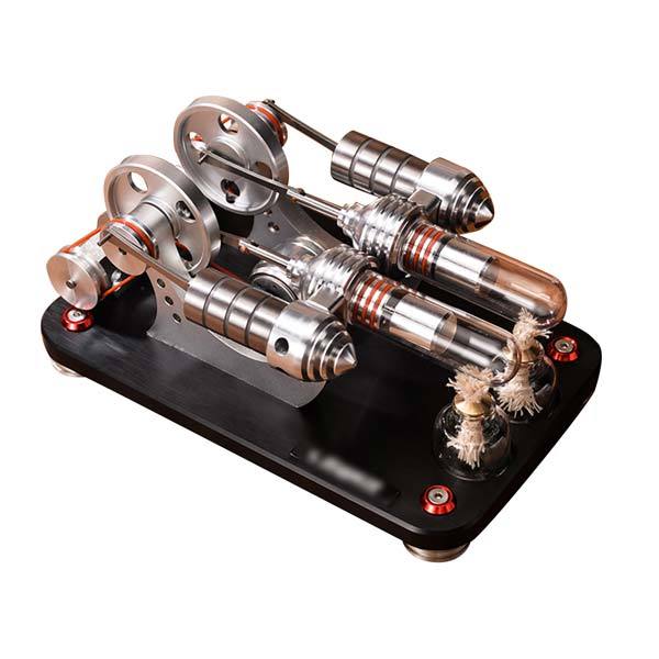 Double Cylinder Stirling Engine Electricity Generator Kit - Educational Model and Gift Collection Multi-Cylinder Stirling Engine Diyengmod