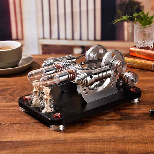 Double Cylinder Stirling Engine Electricity Generator Kit - Educational Model and Gift Collection Multi-Cylinder Stirling Engine Diyengmod