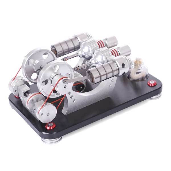 Double Cylinder Stirling Engine Electricity Generator Kit - Educational Model and Gift Collection Multi-Cylinder Stirling Engine Diyengmod