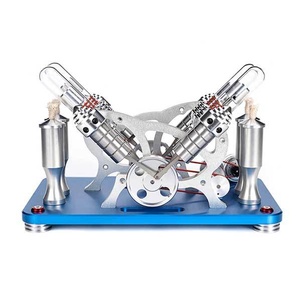V4 4-Cylinder Stirling Engine Model Kit - External Combustion Generator with Colorful LED Lights Multi-Cylinder Stirling Engine Diyengmod