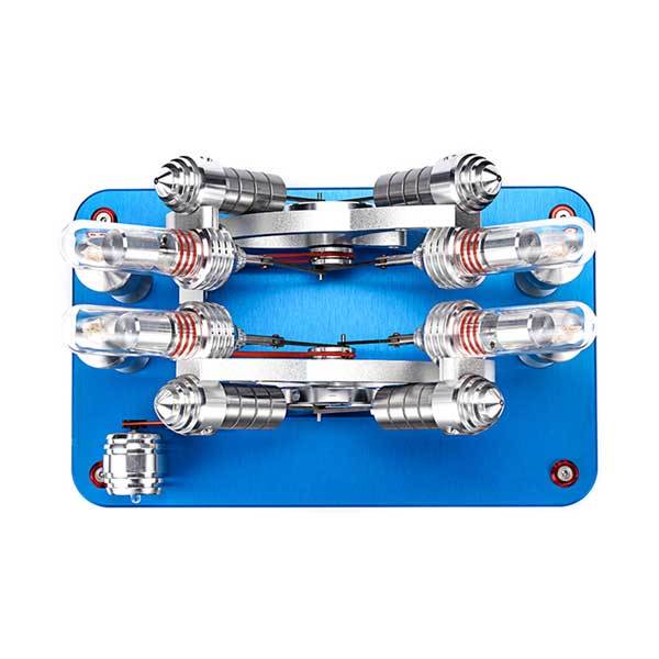 V4 4-Cylinder Stirling Engine Model Kit - External Combustion Generator with Colorful LED Lights Multi-Cylinder Stirling Engine Diyengmod