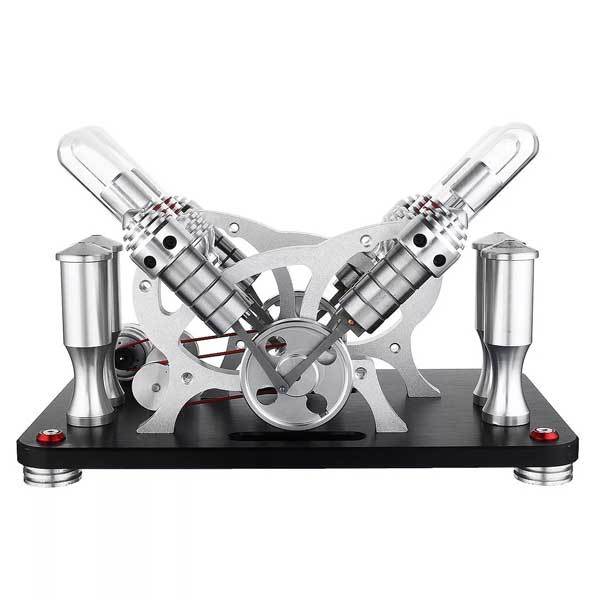 V4 4-Cylinder Stirling Engine Model Kit - External Combustion Generator with Colorful LED Lights Multi-Cylinder Stirling Engine Diyengmod