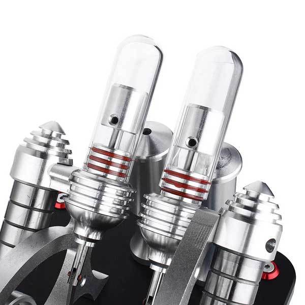 V4 4-Cylinder Stirling Engine Model Kit - External Combustion Generator with Colorful LED Lights Multi-Cylinder Stirling Engine Diyengmod