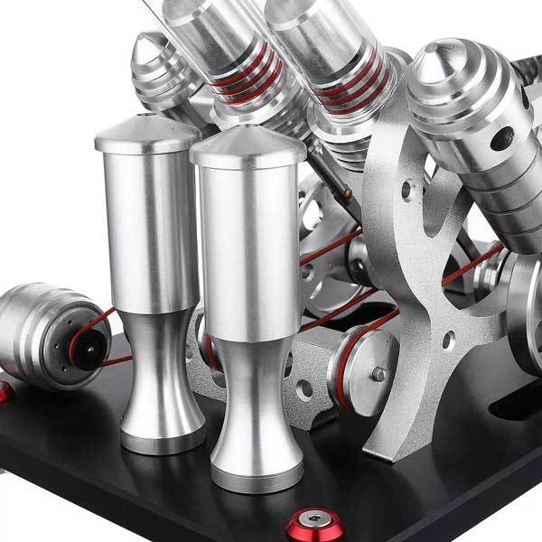 V4 4-Cylinder Stirling Engine Model Kit - External Combustion Generator with Colorful LED Lights Multi-Cylinder Stirling Engine Diyengmod
