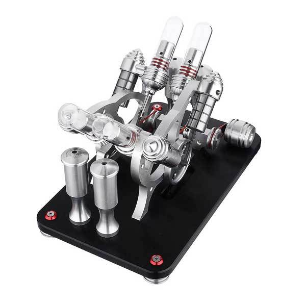 V4 4-Cylinder Stirling Engine Model Kit - External Combustion Generator with Colorful LED Lights Multi-Cylinder Stirling Engine Diyengmod