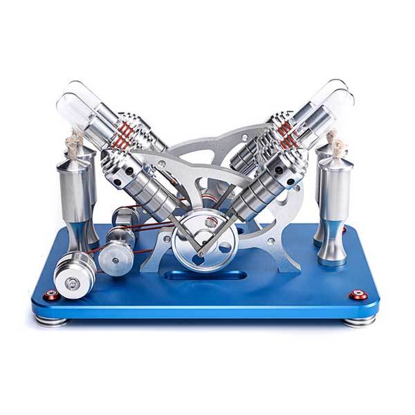 V4 4-Cylinder Stirling Engine Model Kit - External Combustion Generator with Colorful LED Lights Multi-Cylinder Stirling Engine Diyengmod