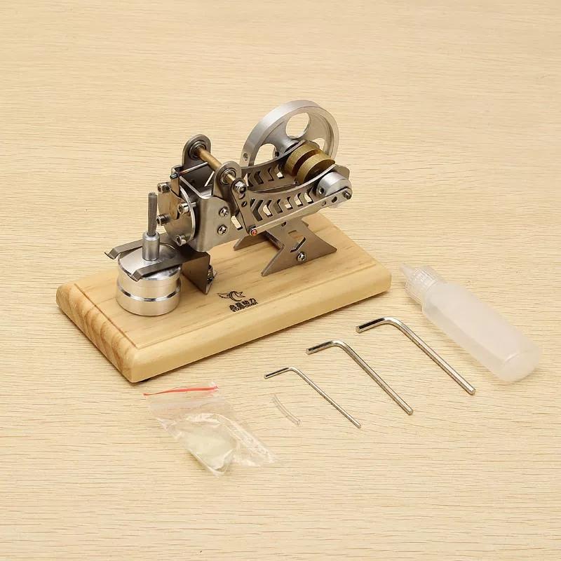 Flame-Powered Vacuum Engine Model with Wooden Base for Educational Fun Vacuum Engine Diyengmod