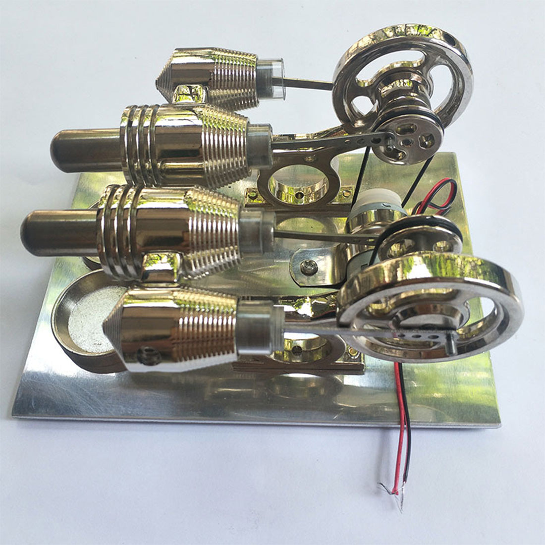 Dual-Cylinder Stirling Engine Kit with LED Generator - External Combustion Model Stirling Engine Diyengmod