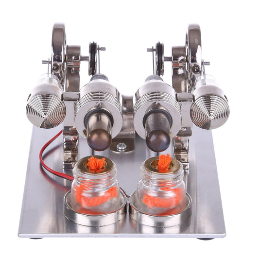 ENJOMOR 2 Cylinder Hot Air Stirling Engine Generator with Bulb & Digital Voltage Meter - Educational STEM Kit Stirling Engine with LED Diyengmod
