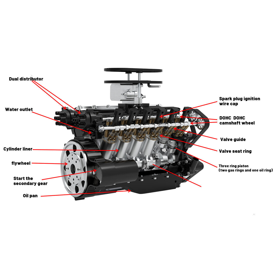 ENJOMOR GS-V12 72CC DOHC Gasoline V12 Engine Model with Starter Kit - Perfect for DIY Projects Diyengmod