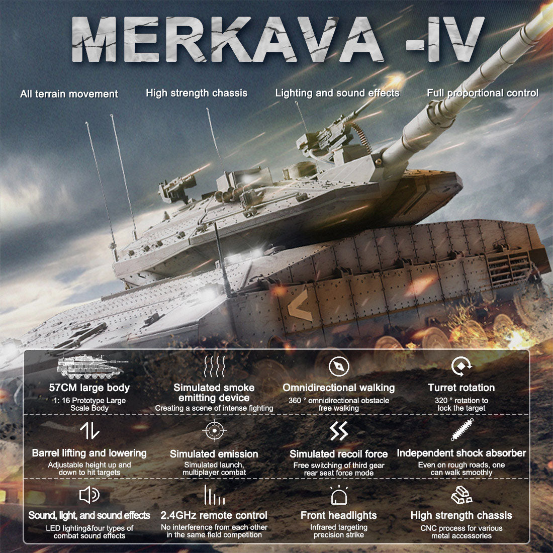 1/16 Scale Israeli Merkava-IV Remote Control Infrared Combat Tank - Ultimate DIY Battle Experience RC Tank Diyengmod