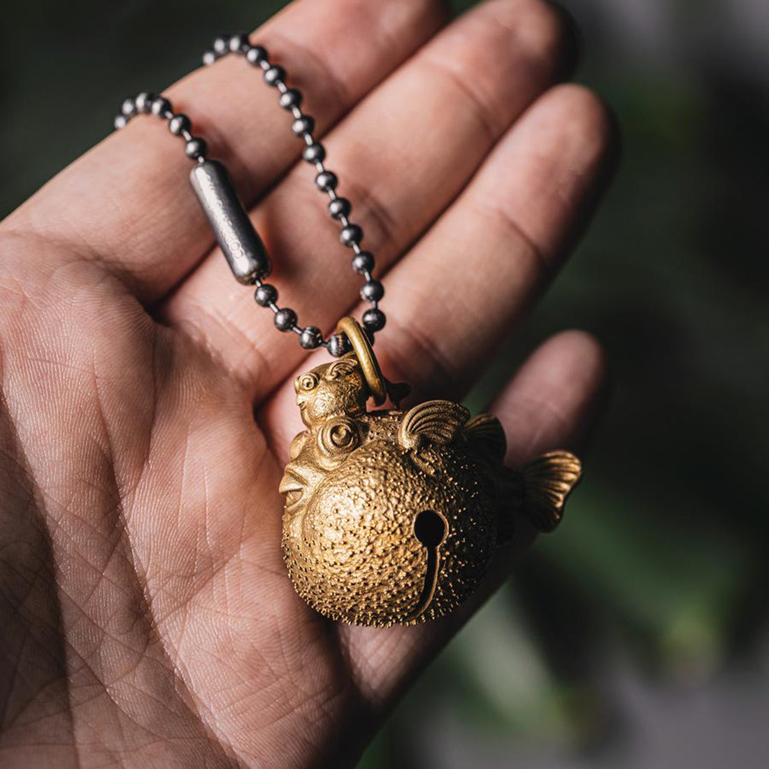 Puffed Up Elegance: Brass Globefish Bell Keychain Pendant Accessories Diyengmod