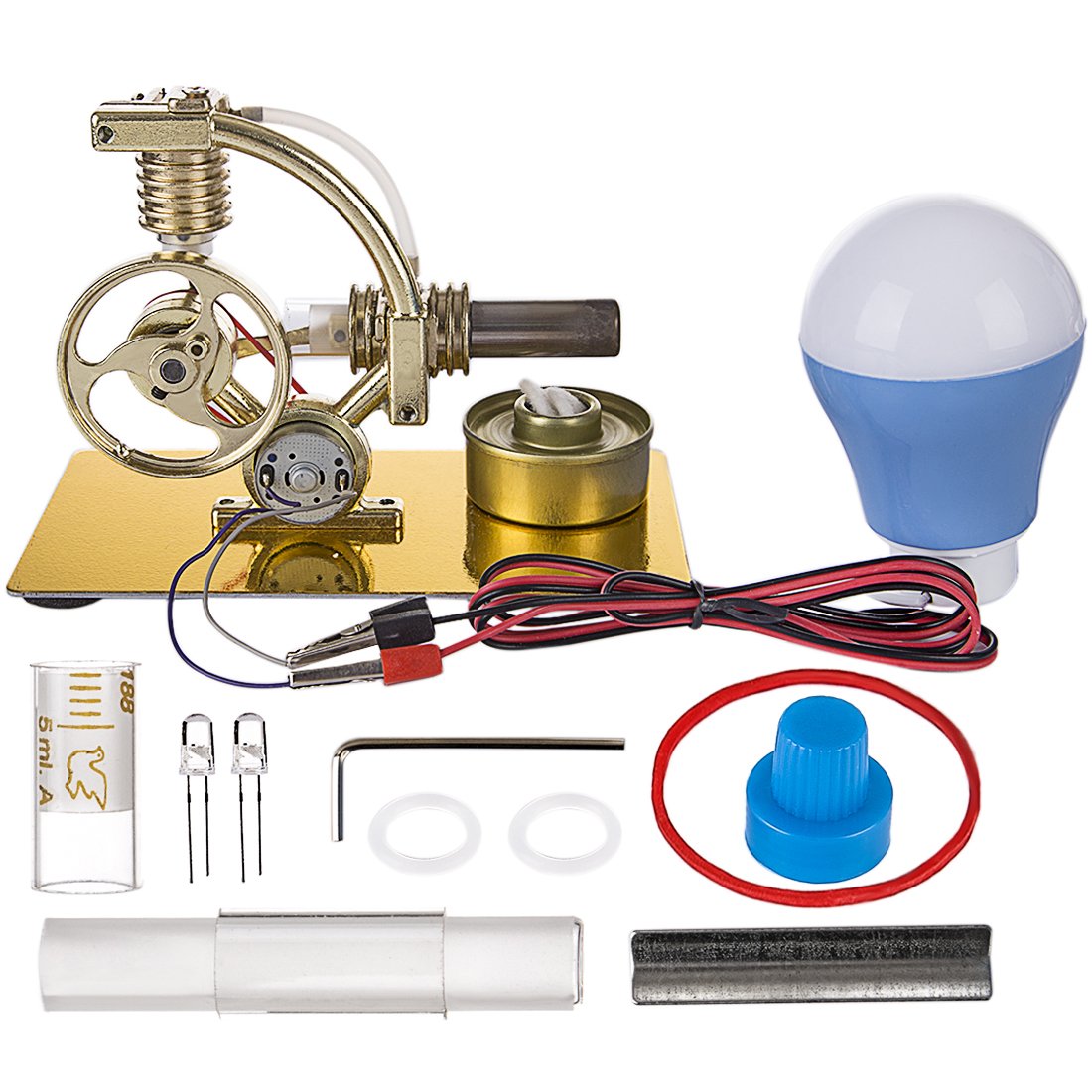 L-Shape Single Cylinder Stirling Engine Generator Model with Large Bulb and Exquisite Design Stirling Engine with LED Diyengmod