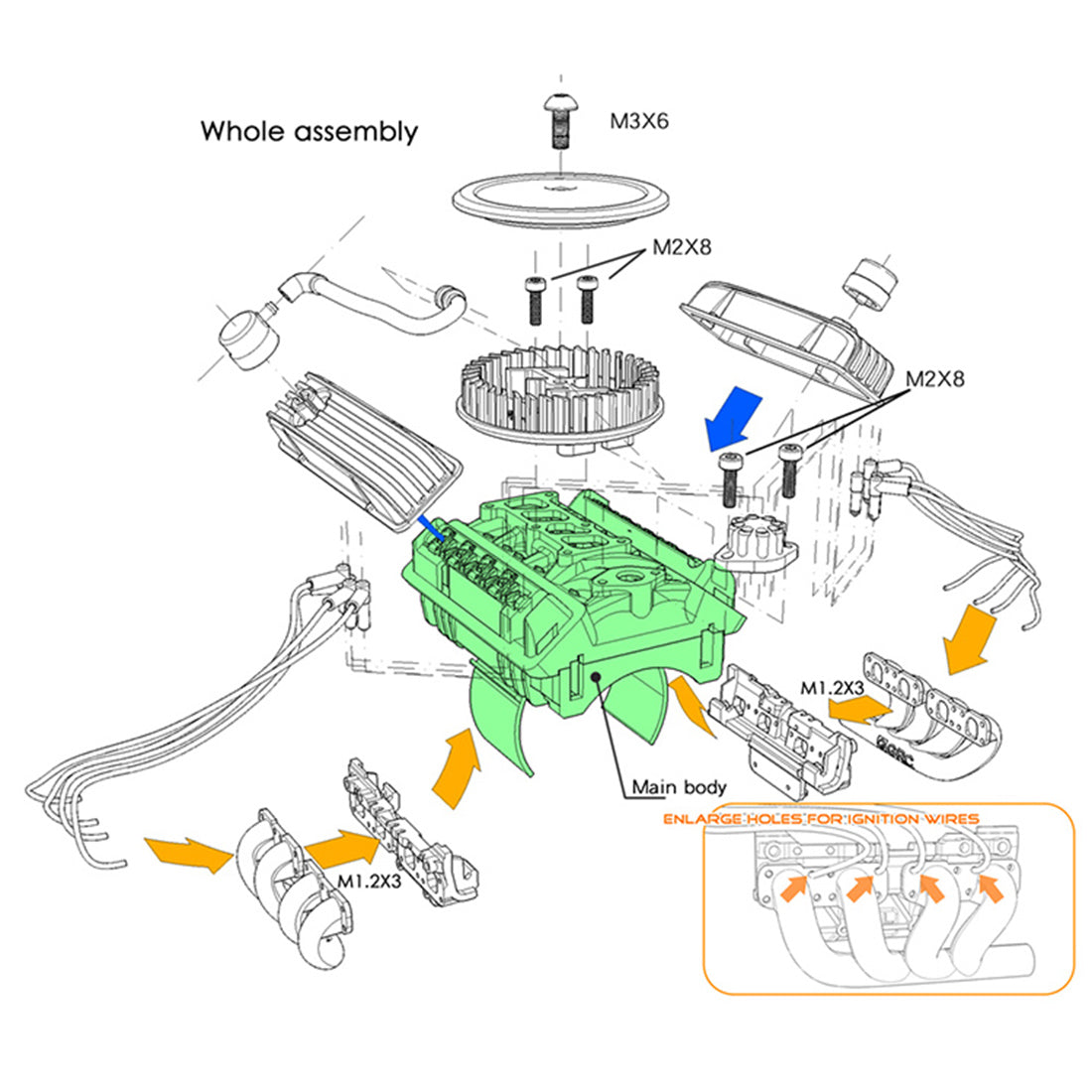 V8 Engine Hood Kit with Dual Fans for 1/10 RC Cars - GRC F82 Motor DIY Assembly Engine Models Diyengmod