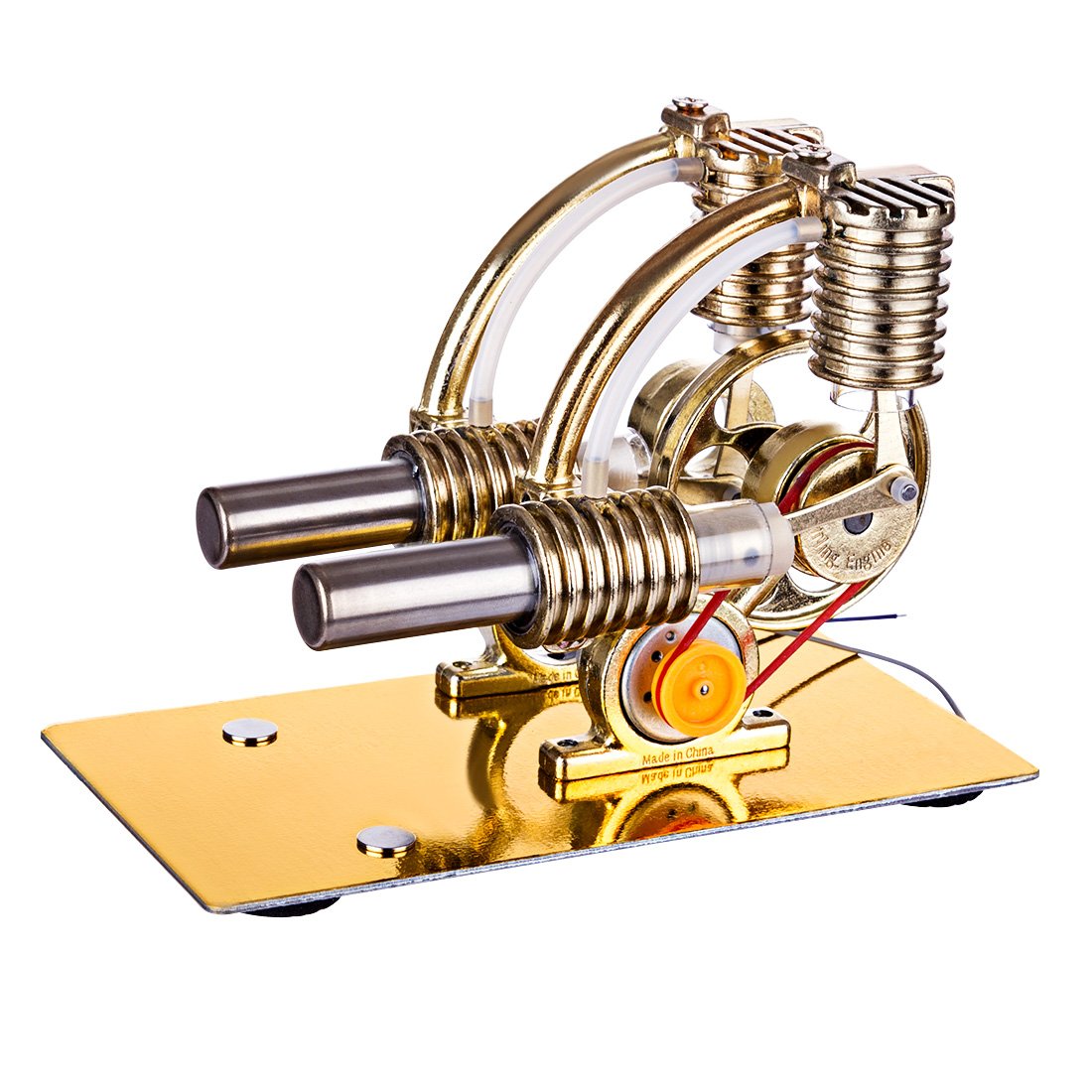 L-Shape Dual Cylinder Stirling Engine with Large Bulb and Alcohol Burner Multi-Cylinder Stirling Engine Diyengmod