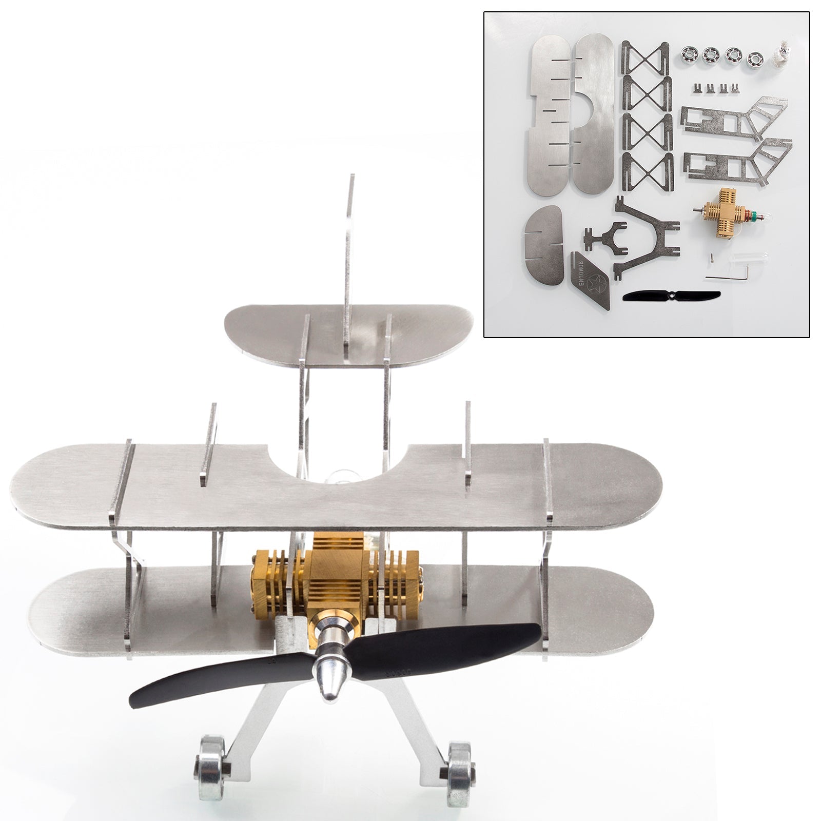 Stirling Engine Biplane Model Kit - Educational STEM Toy for Science Learning and Decorative Display Stirling Engine Diyengmod